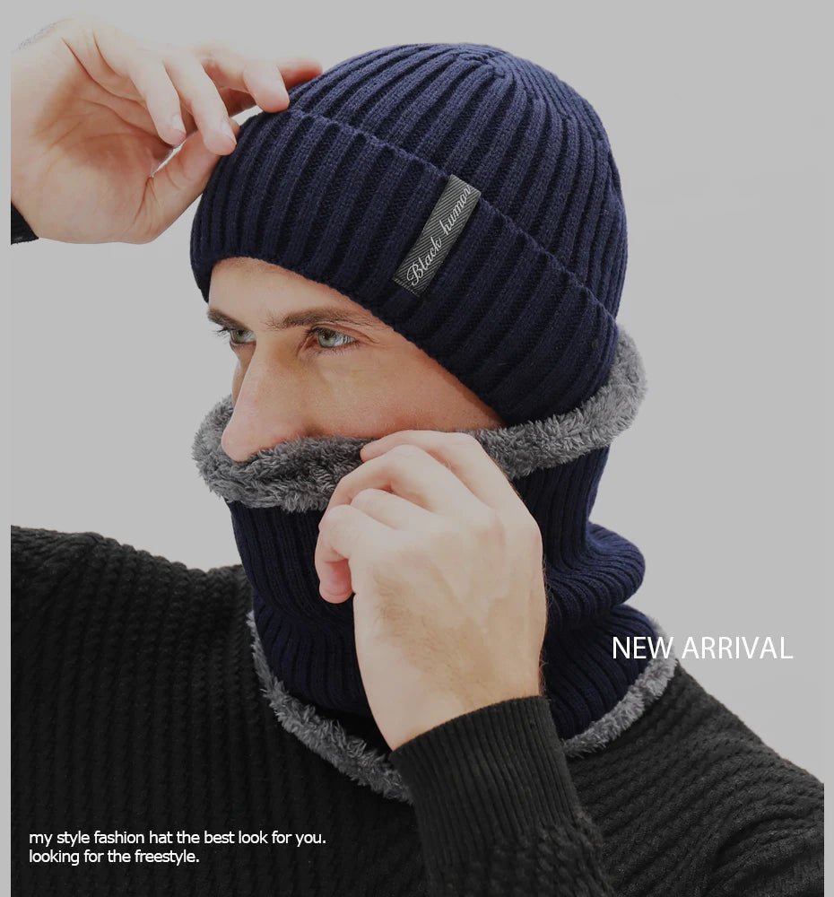 Balaclava Scarf Knitted Hat Set Mask