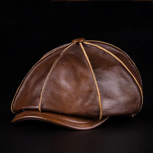 Men's Genuine Leather Warm Octagonal Cap