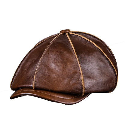 Men's Genuine Leather Warm Octagonal Cap