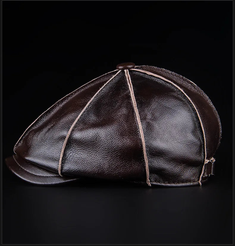 Men's Genuine Leather Warm Octagonal Cap