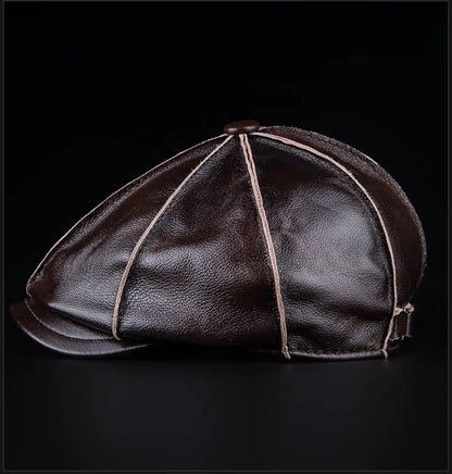 Men's Genuine Leather Warm Octagonal Cap