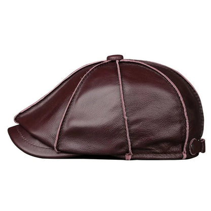 Men's Genuine Leather Warm Octagonal Cap