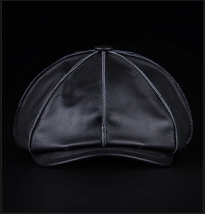 Men's Genuine Leather Warm Octagonal Cap