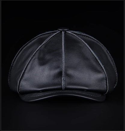 Men's Genuine Leather Warm Octagonal Cap