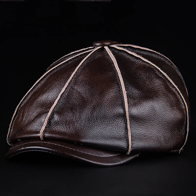 Men's Genuine Leather Warm Octagonal Cap