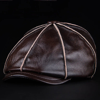 Men's Genuine Leather Warm Octagonal Cap