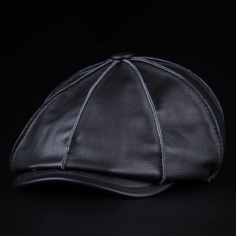 Men's Genuine Leather Warm Octagonal Cap