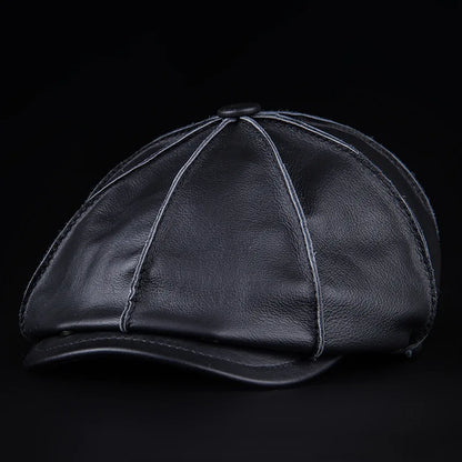 Men's Genuine Leather Warm Octagonal Cap